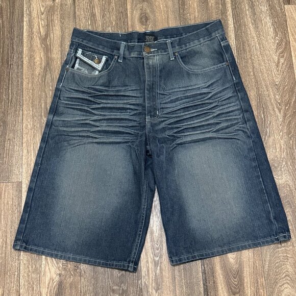 VTG Brooklyn Xpress Jean Shorts Men's 36 Wide Leg Skater Baggy Jorts Y2K 00s - Picture 1 of 13